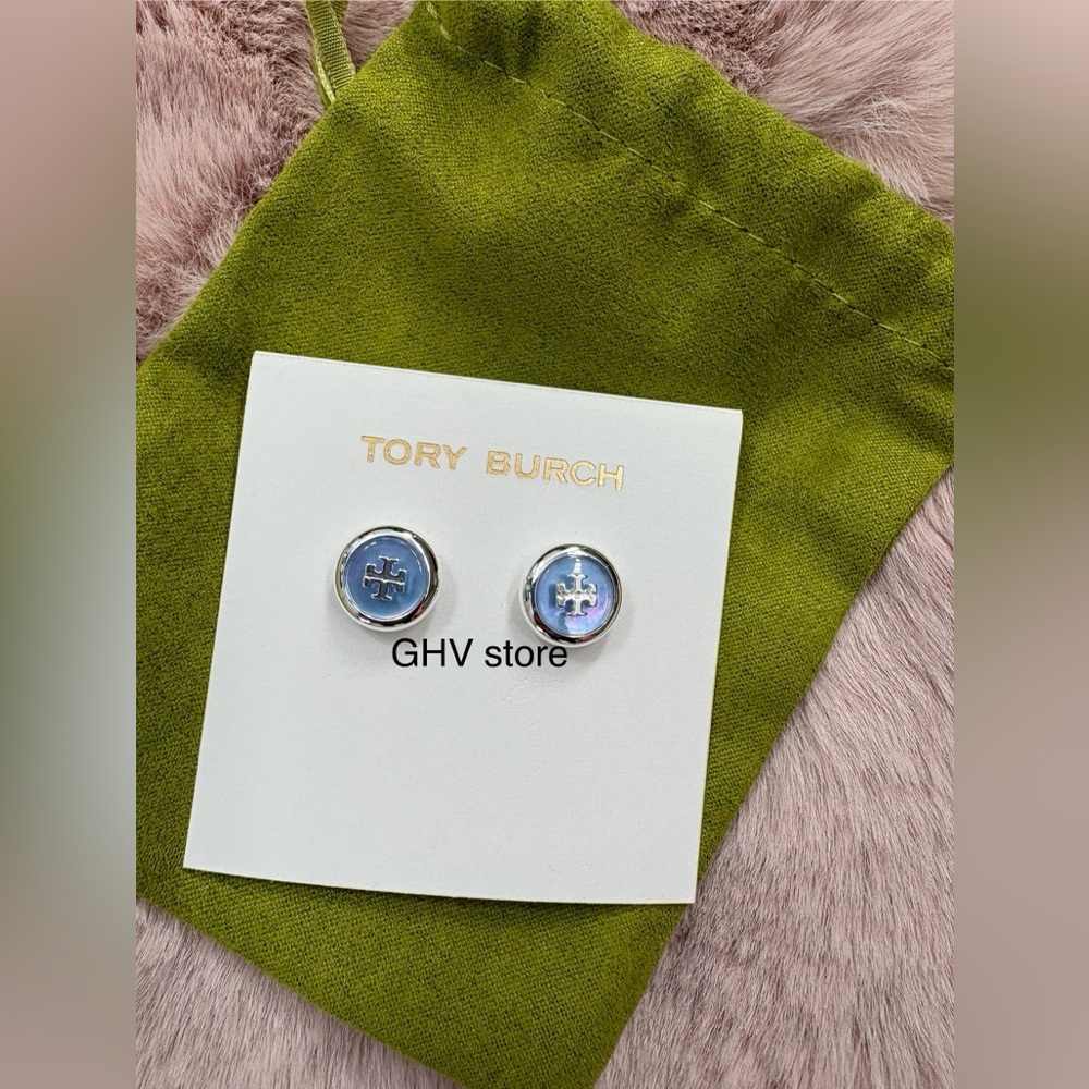 Tory Burch mother of pearl stud Blue and Silver Stud Earrings